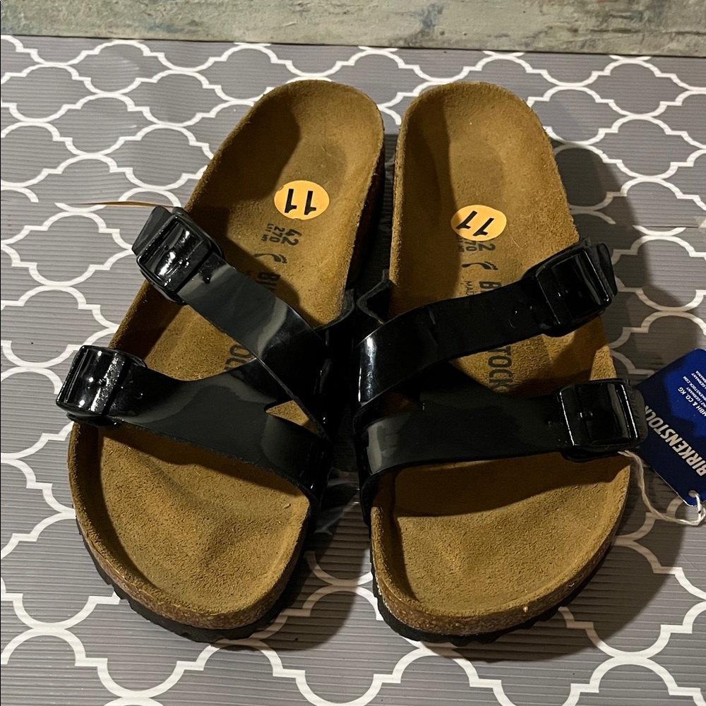 Birkenstock Glossy Black Double Strap Sandals